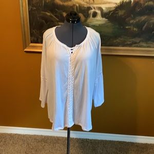 White Shirt Women Lace front Cut Out 3/4 sleeve